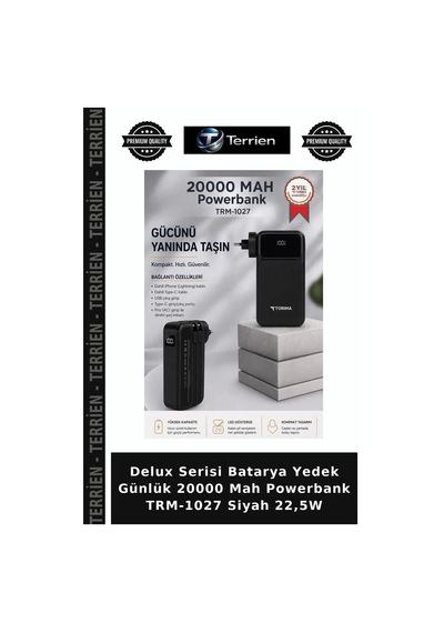 Delux Serisi Batarya Yedek Günlük 20000 Mah Powerbank Trm-1027 Siyah 22,5w Çok Renkli