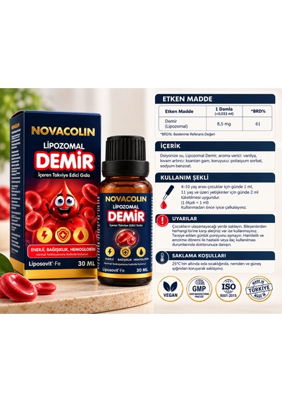 Novacolin Lipozomal Demir Damla 30 Ml - Demir Içeren Takviye Edici Gıda