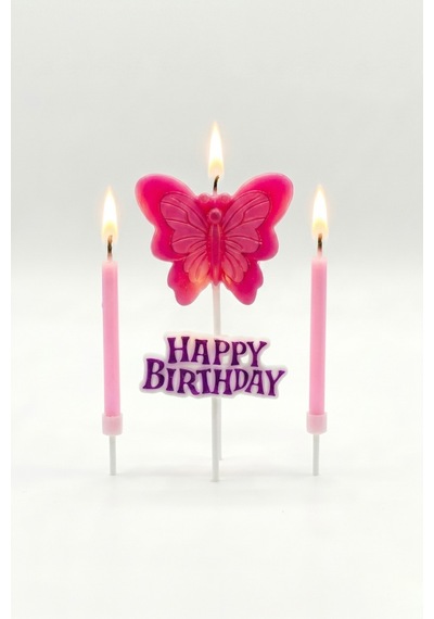 Pembe Kelebek Figürlü Happy Birthday Mum Set