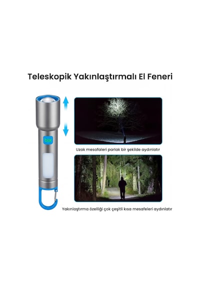 Bix Bx1010fl 10w 500 Lümen Zoom Özellikli 500 Metre Menzilli Metal Led El Feneri Şarj Edilebilir Flashlight Gri
