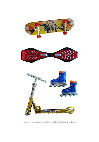 Mini Parmak Kaykay, Paten Ve Scooter Oyun Seti 3+ Yaş Çok Renkli