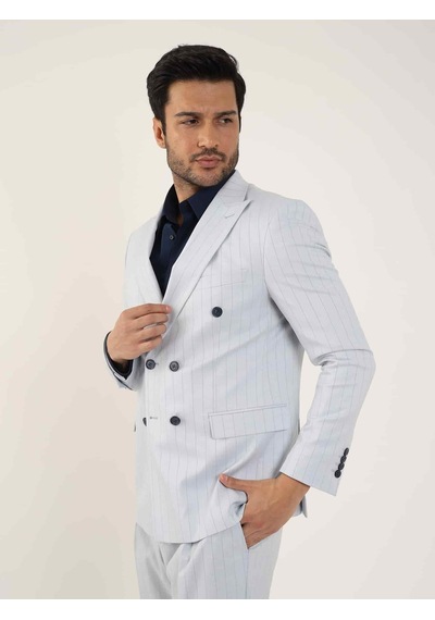 Dufy Mavi Erkek Slim Fit Çizgili Kruvaze Yaka Takım Elbise - 104425-mavi Mavi Dufy Mavi Erkek Slim Fit Çizgili Kruvaze Yaka Takım Elbise - 104425-mavi Mavi