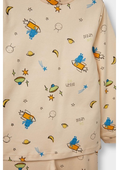 Defacto Erkek Bebek Pijama Takımı Uzay Baskılı Uzun Kollu Üst Uzun Alt F0550a525aubg286 Bej Defacto Erkek Bebek Pijama Takımı Uzay Baskılı Uzun Kollu Üst Uzun Alt F0550a525aubg286 Bej