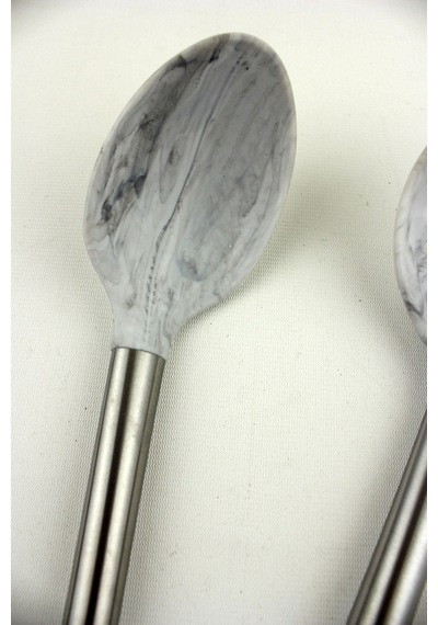 2 Li Marble Silikon Servis Seti Metal Sap Kevgir, Kaşık