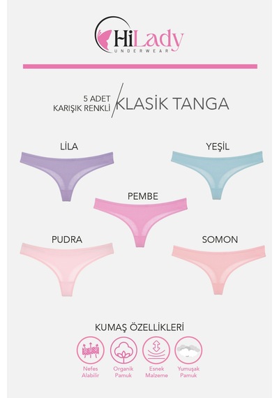 Hilady Kadın Tanga,düşük Bel Tanga String, 5'li Paket, Pamuklu Yumuşak Kumaş Pamuklu Tanga Açık Pembe