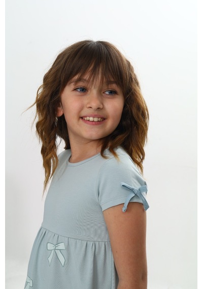 Toontoy Kids Toontoy Kız Çocuk Fiyonk Baskılı Elbise Yeşil