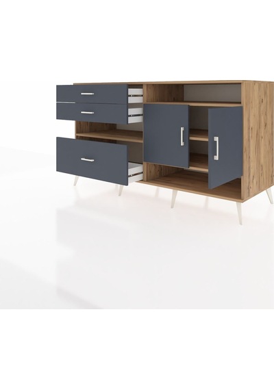 Kronos Konsol 4 Raflı 3 Çekmeceli 2 Kapaklı 176x59x99 Çam-antrasi Çam-antrasit
