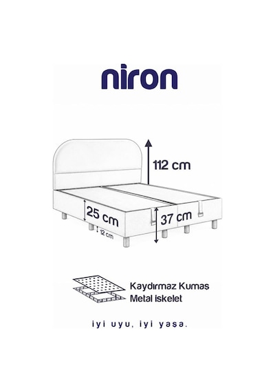 Niron Bohem Düz 150x200 Cm Çift Kişilik Baza Başlık Seti - Sandıklı Modern Takım 150 x 200