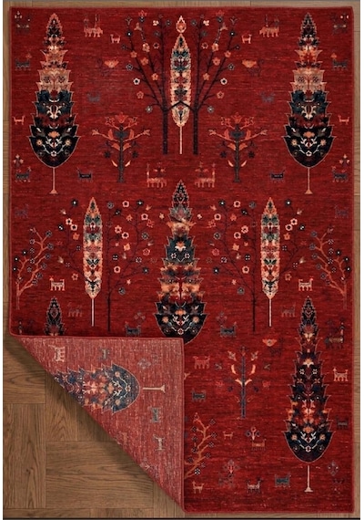 Doğal İplik Şönil Dokuma Pamuk Taban Halı Koridor Halısı Kilim Antre, Salon Ofis Genç Odası, Kırmızı, 120 X 180 Nakkaş-8