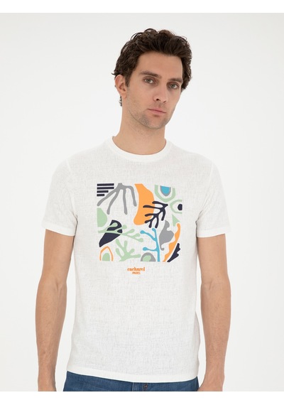 Beyaz Slim Fit Bisiklet Yaka T-shirt