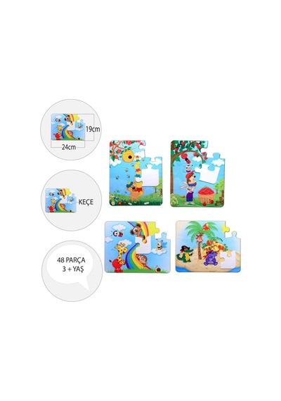 4 Set 48 Parça Tox Gökkuşağı Ve Elmacı Ayı 3+ Keçe Yapboz 3 Y