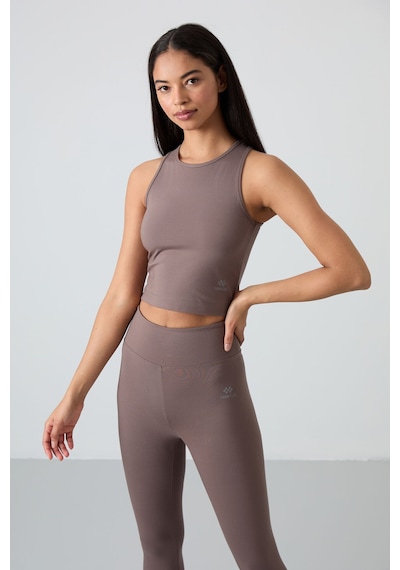 Tommylife Kahverengi Yüksek Bel Kapri-crop Atlet Slim Fit Kadın Tayt Takım - 95284