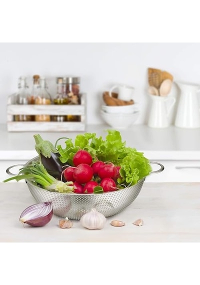 Paslanmaz Çelik 22cm Çift Kulplu Sepet Süzgeç, Salata Süzgeci Meyve Süzgeci, Makarna Süzgec - Paslanmaz Çelik Çift Kulplu 22cm Sepet