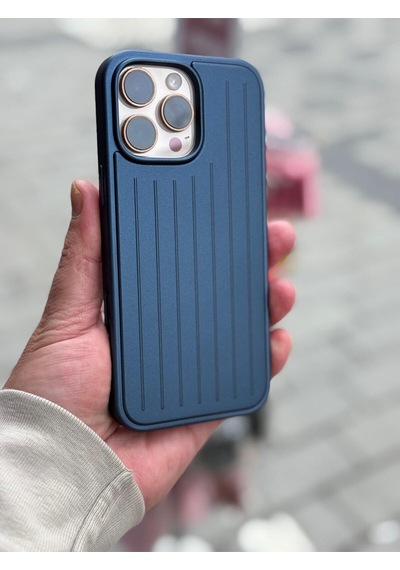 Apple Uyumlu iPhone 16 Pro Max Uyumlu Çizgili Valiz Desenli Premium Kılıf Lacivert