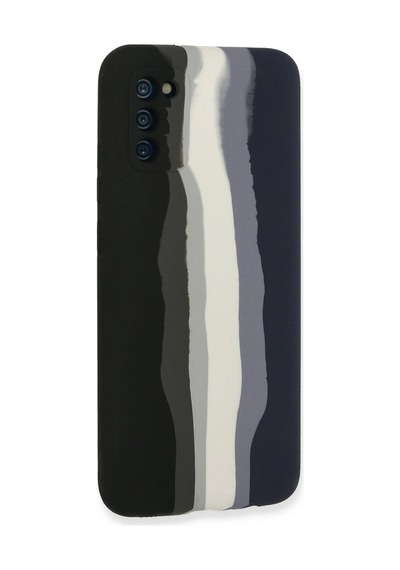 Samsung Galaxy Uyumlu  A03s Kılıf Ebruli Lansman Silikon - Siyah-lacivert