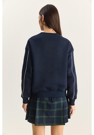 Shade Kadın Bisiklet Yaka Nakış İşlemeli Üç İplik Şardonlu Sweatshirt 60601049 - Lacivert