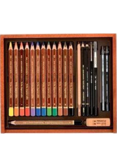 Kohinoor Trio Aquarelle 12'li Hem Üçgen Hem Kalın Aquarel Boya Ve Eskiz Seti Ahşap Kutulu Set