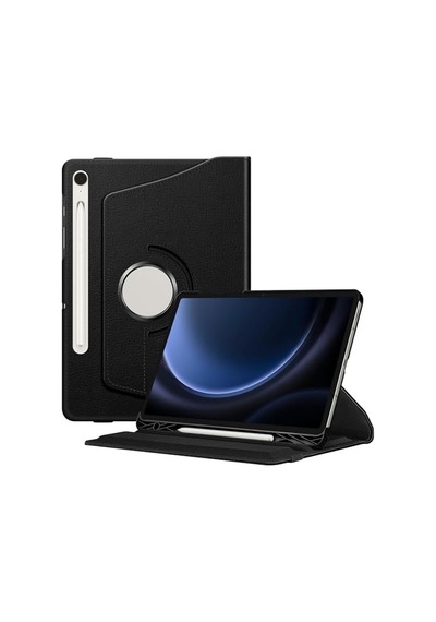 Samsung Galaxy Uyumlu Tab S9fe X510 Yatay Ve Dikey Standlı 360 Derece Döner Tablet Kılıfı Siyah Arka Kapak
