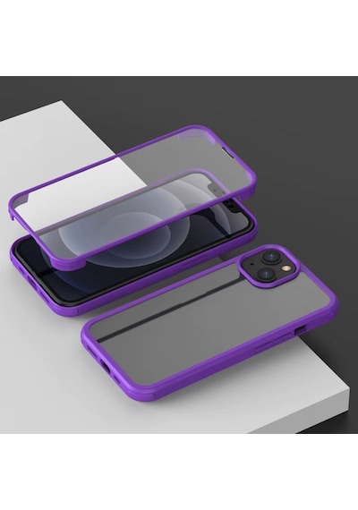 Noktaks - Apple Uyumlu iPhone 13 Pro - Kılıf Kendinden Ekran Koruyuculu 360 Ön Arka Ful Koruma Kapak - Mor Mor