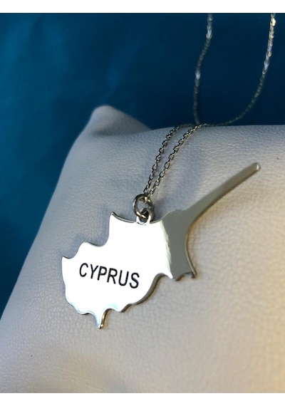 Vog Kıbrıs Cyprus Haritası Bayrağı Beyaz Renk 925 Ayar Gümüş Ülke Kolye