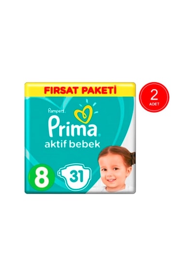 Prima Pampers Aktif Bebek Fırsat Paketi Bebek Bezi 17+ KG 8 Beden 2 x 31 Adet 2'li