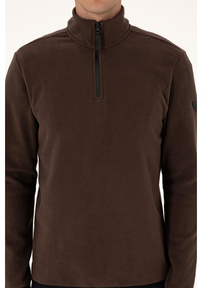 U.S. Polo Assn. Erkek Regular Fit Koyu Kahverengi Polar Yarım Fermuarlı Basic Sweatshirt 50313777-VR084