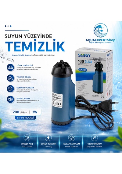 Sobo Yüzey Temizleyici İç Filtre - Yüzey Temizleyici - Yüzey Yağlanma Önleyici - 200 Lt/saat - Aktif Temizlik - 3w - Sk-03