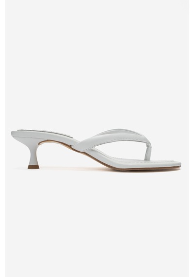 Luvi Shoes Norell Beyaz Cilt Parmak Arası Kadın Topuklu Terlik