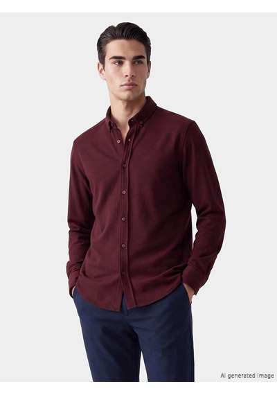 Lcw Vision Bordo Regular Fit Armürlü Erkek Gömlek