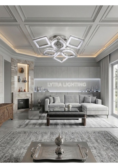 Hera Model 6'lı Gümüş 3 Renk Modu Ledli Tavana Sıfır Modern Salon Mutfak Çocuk Yatak Odası Led Avize
