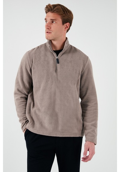 Buratti Slim Fit Dik Yaka Kışlık Şardonlu Erkek Polar 5906053 Vizon