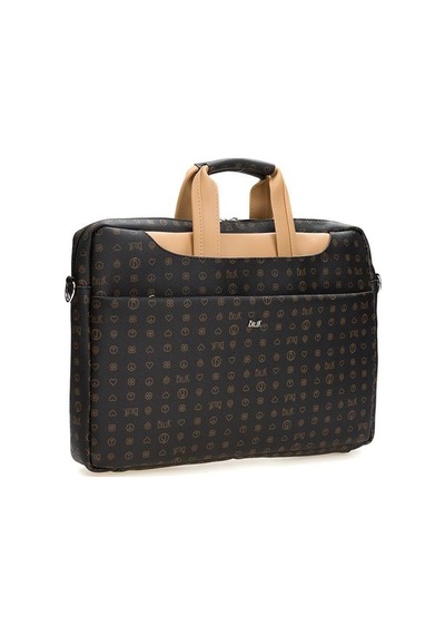 Bilik Deri Monogram Unisex Laptop & Evrak Çantası Brı Siyah-Camel Siyah - Camel