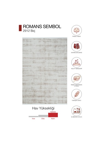 Romans Sembol 2912 Bej Sade Akrilik Pamuk Tabanlı Koridor Halısı