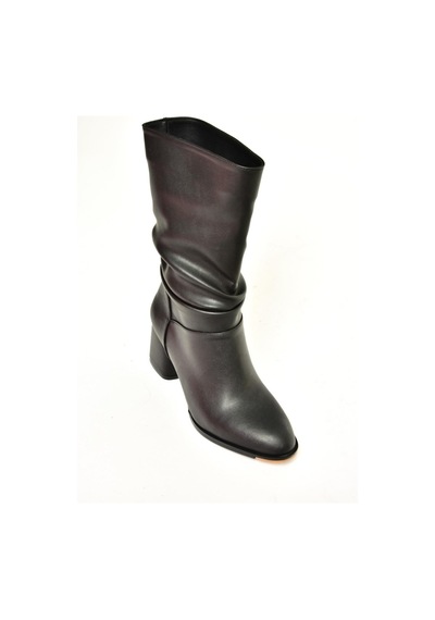 Fox Shoes T848243009 Siyah Kalın Topuklu Kadın Bot Siyah-Suni Deri Siyah