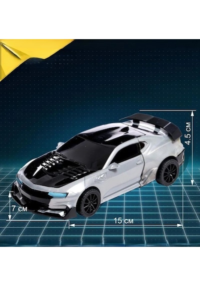 2'si 1 Arada Robota Dönüşen Spor Araba - Gri Yarış Arabası Otomatik Dönüşüm Özellikli Oyuncak Robot Çok Renkli