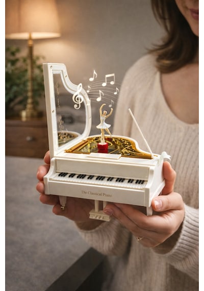 Piyano Şeklinde Müzik Kutusu Balerinli Kurmalı Nostaljik Şık Hediye Kutusu
