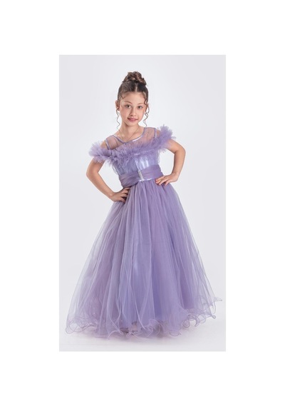 Mnk Baby & Kids Uzun Etek Kız Çocuk Robası Şifon Abiye M00723 Lila