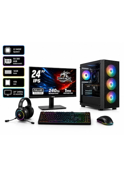 Ramtech Bilgisayar Okula Dönüş - 3 i5-9400F 16 GB 1 TB SSD 8 GB RX580 23.8" Free Dos Masaüstü Oyuncu Bilgisayarı
