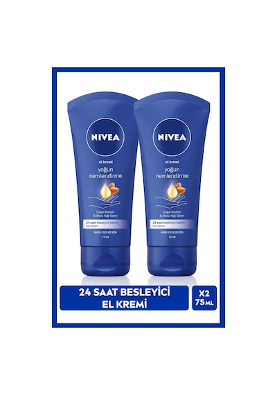 NIVEA Yoğun Nemlendirici El Bakım Kremi 75 ML Shea Yağı, Badem Yağı, Besleyici, Kuru Ciltler, X2 Adet