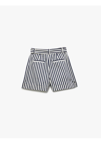 Koton Pamuklu Cepli Kemerli Mini Poplin Şort Lacivert Çizgili 5sak40417pw 7s2