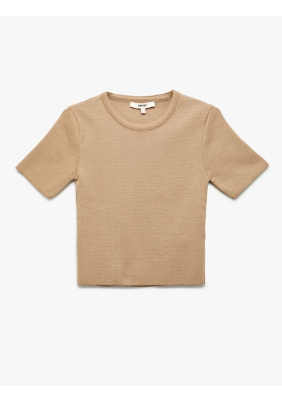 Koton Regular Fit Kısa Kollu Bisiklet Yaka Triko Kazak Deve Tüyü 6wak90269ht Taba