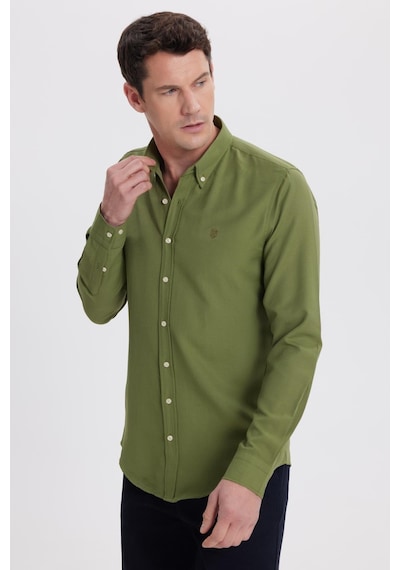 Tudors Erkek Slim Fit Dar Kesim Düz Oxford Armalı Yaka Düğmeli Yeşil Spor Gömlek-42014 Yeşil