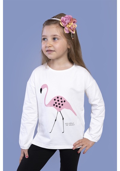 Toontoy Kids Toontoy Kız Çocuk Flamingo Baskılı Tişört Ekru