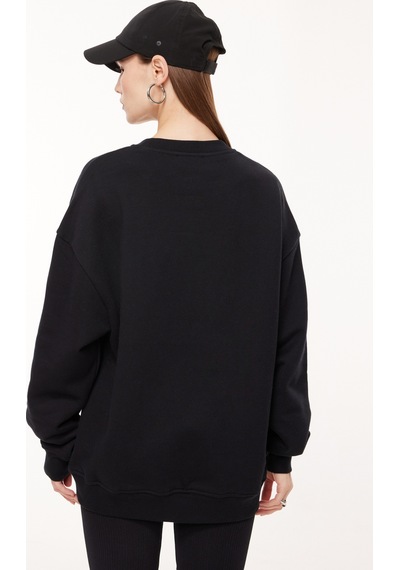 Moschino Jeans Bisiklet Yaka Baskılı Siyah Kadın Sweatshırt A1703