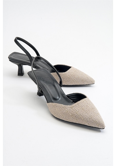 Luvishoes Over Bej Siyah Kadın Topuklu Ayakkabı Bej