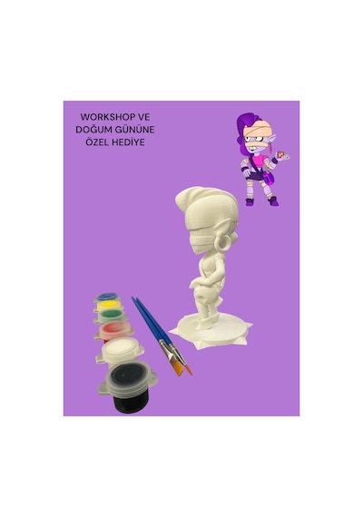 3d Brawl Stars Emz Figür Boyama Seti - Kendin Boya Hobi Ve Etkinlik Seti - Akrilik Boya + 2 Fırça
