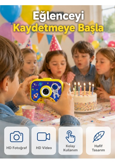 Şarjlı Çocuk Dijital Kamera Ön Arka Kamera Destekli Hd Fotoğraf Video Çekimi Mini Tripodlu Çok Renkli