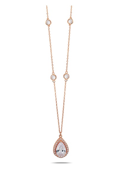 Kuyumcudukkani Zincirli"kenar Taşlı Damla Taşlı" Kolye-37209-r-w Rose Gold