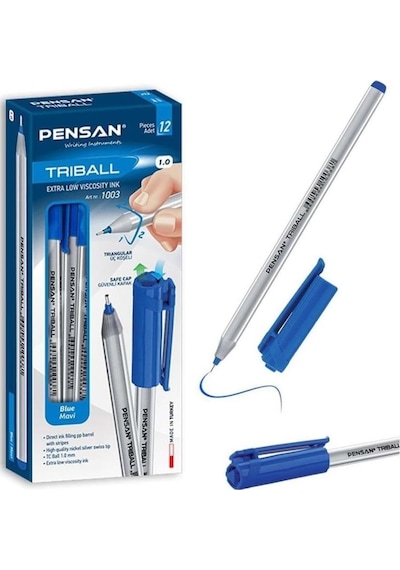 Pensan Triball 1.0 MM Bilye Uç Mavi Tükenmez Kalem 1003 12Li Paket