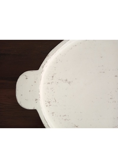 Orion Serisi Büyük Boy Kulplu Eskitme Beyaz El Yapımı Kırılmaz Sunum Tepsisi 33x53 Cm